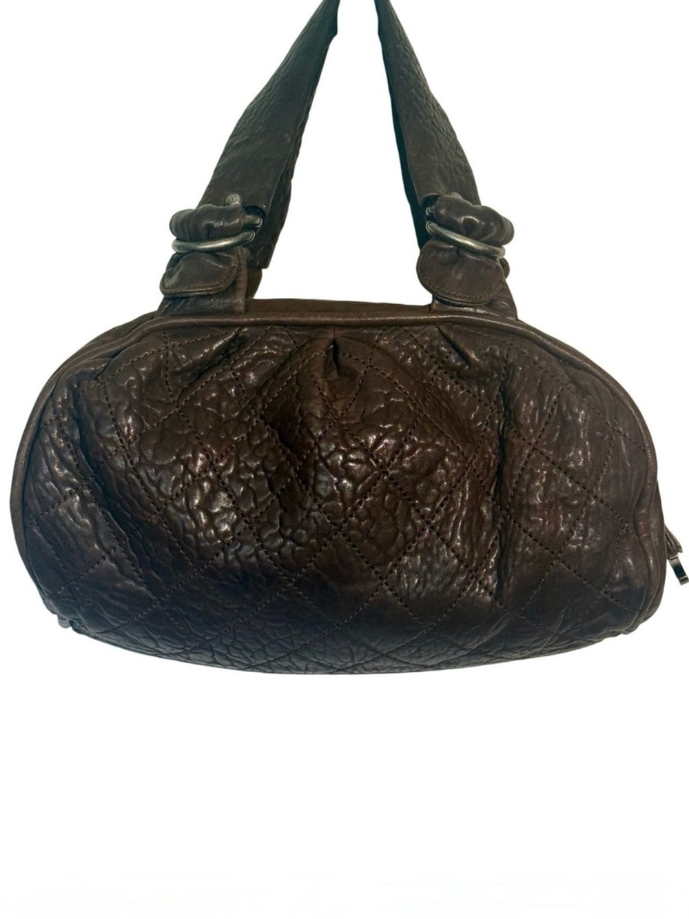 Vintage Chanel Le Marais Bowler Bag Distressed Quilted Lambskin Luxury Purse Y2K